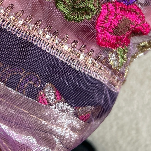 NWT Saree Swarg Embroidered Embellished Purple Net Saree with Gold Lame Trim - Picture 12 of 15